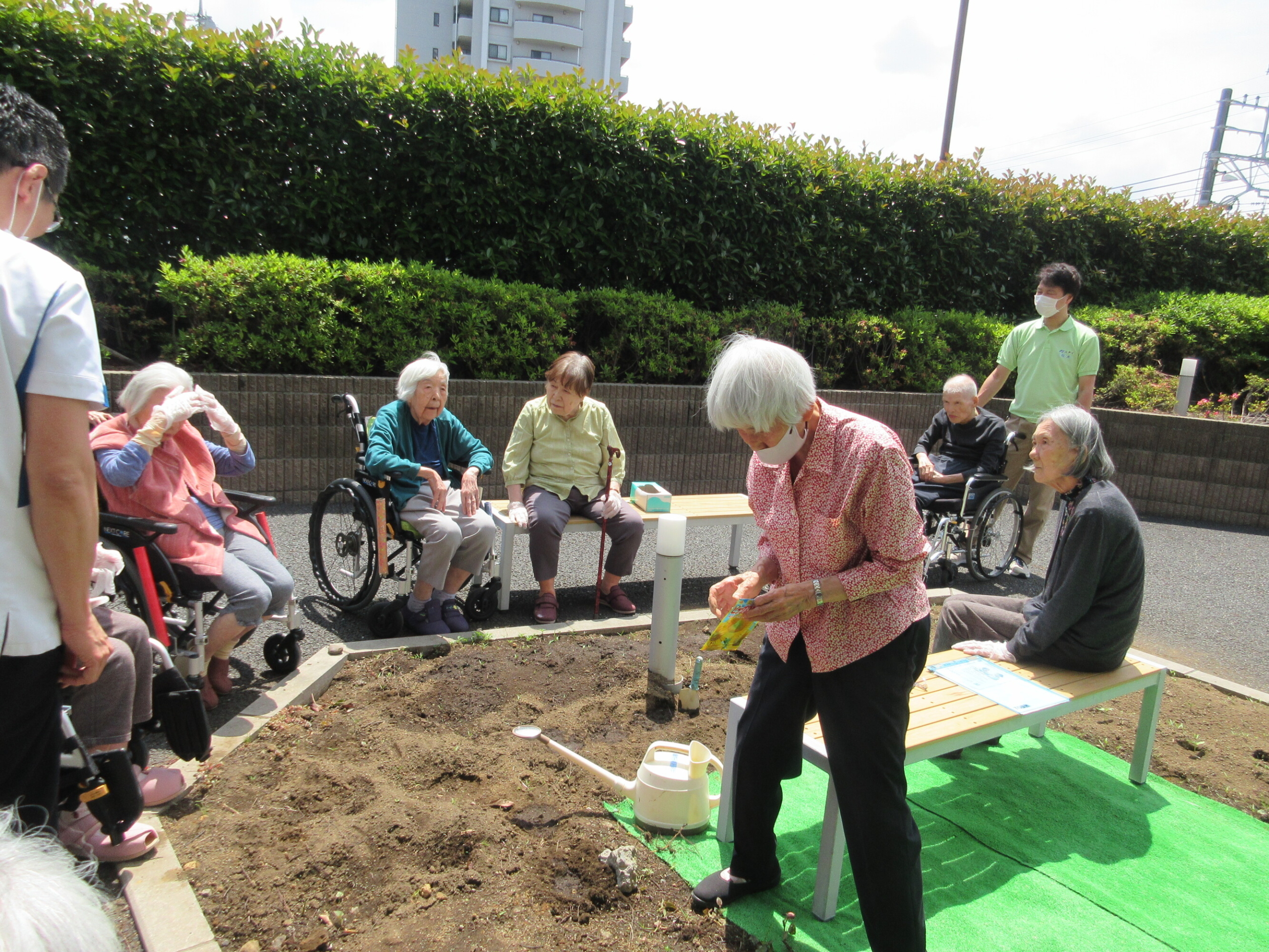 園庭で季節の花づくりー１　ニチイホーム朝霞