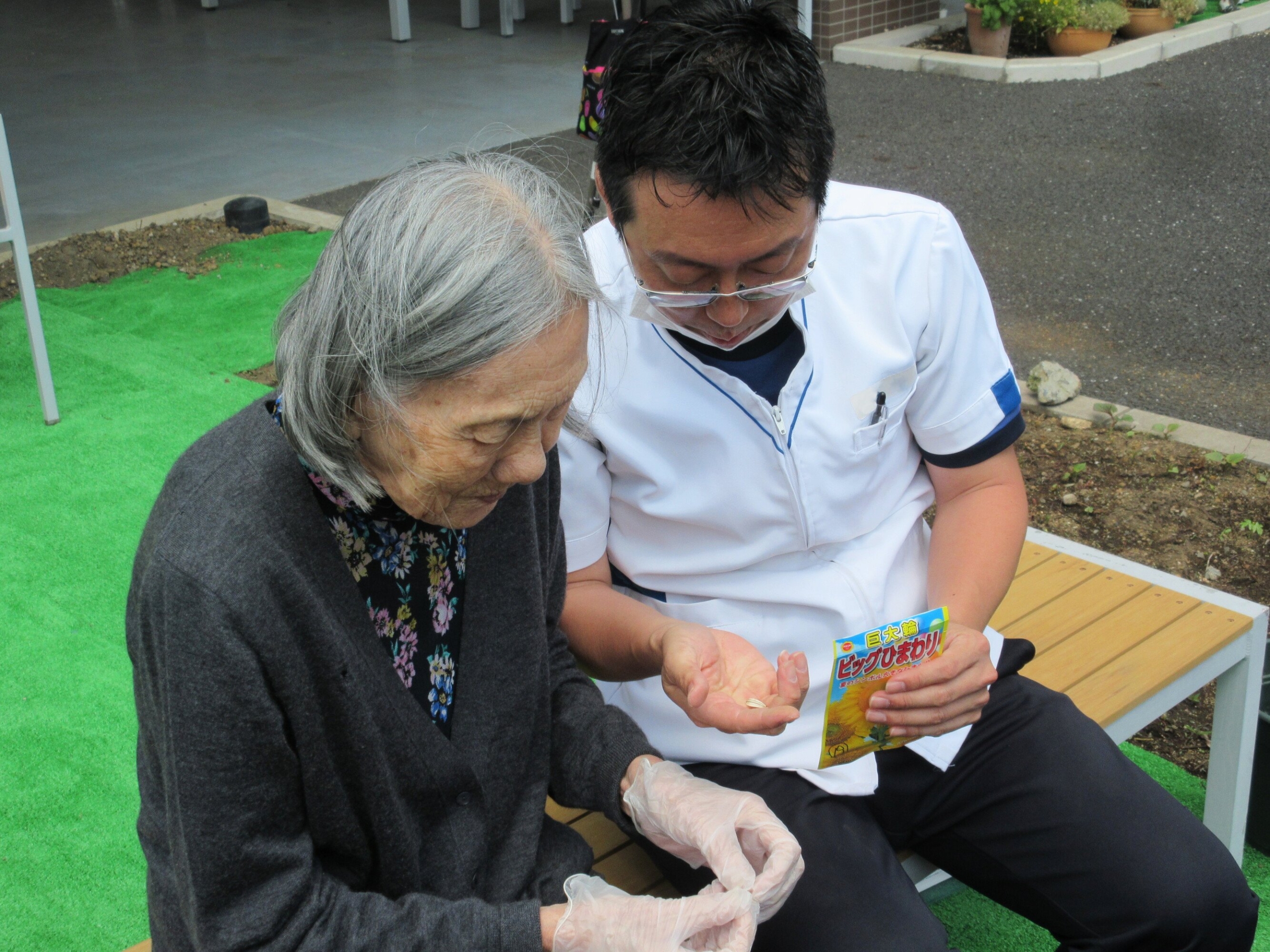 園庭で季節の花づくりー２　ニチイホーム朝霞